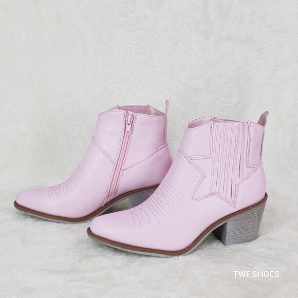 Wild Ones Rodeo Embroidered Baby Pink Cowboy Cowgirl Ankle Boots Booties - Picture 1 of 8